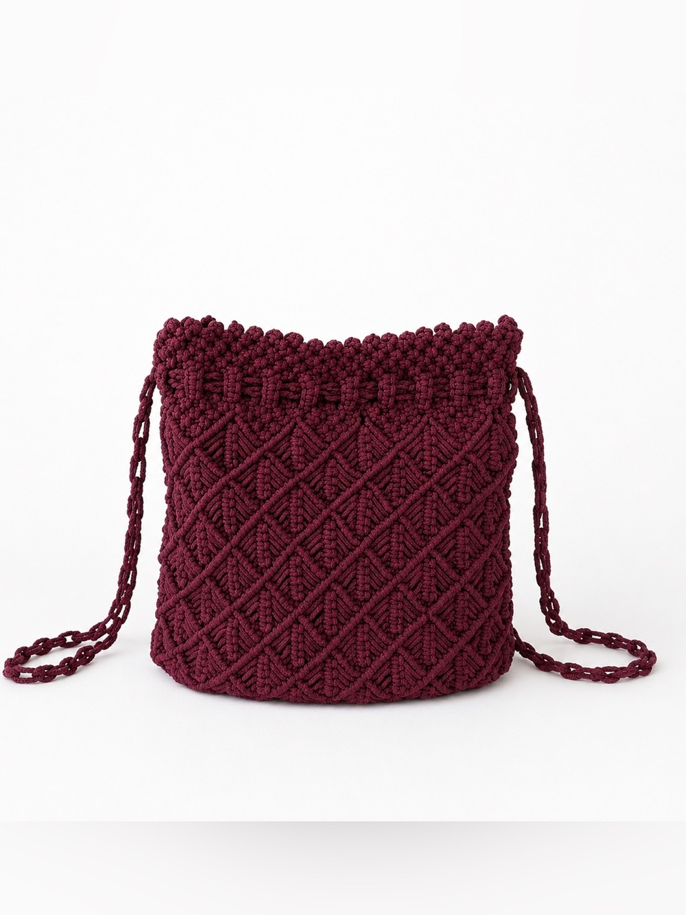 Boho Macramé Crossbody Bag Burgundy Crochet Woven Festival Shoulder Bag Lined